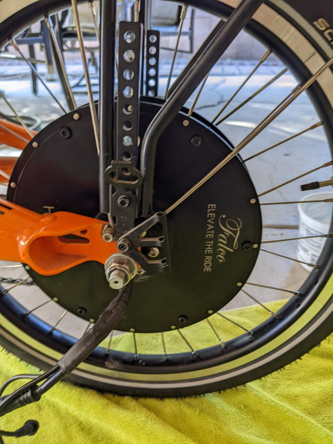 Falco thru-axle conversion fitted on a Catrike